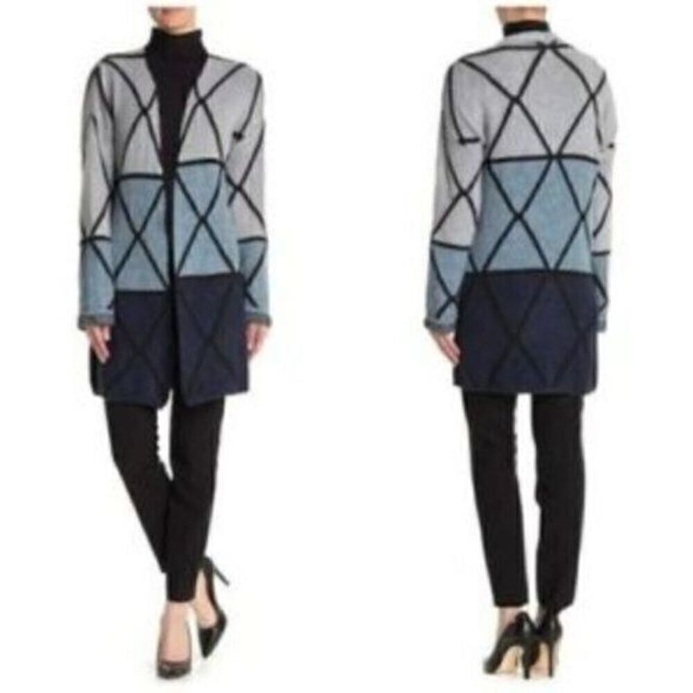 Joseph A Ombre Grid Blue Cardigan Small NWT